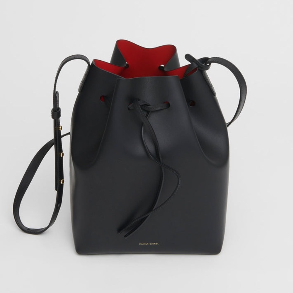 MANSUR GRAVIEL Black Flamma Genuine Italian Leather Bucket Bag ✨RARE COLOR✨